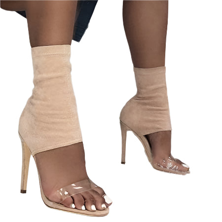 Women's - Denim Ankle Wrap Sandals - High Heel Stylish Comfort Footwear - Perfect for Casual Outings