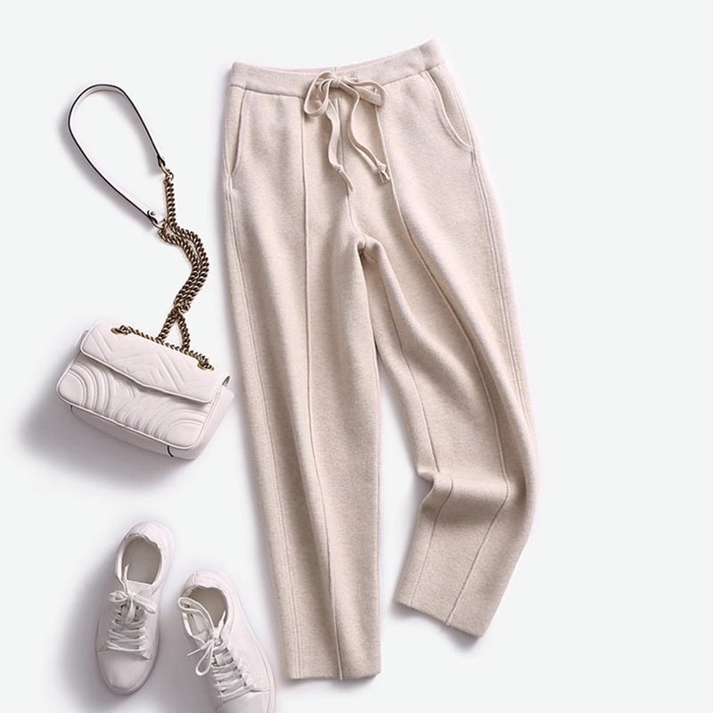 Women - Skinny Trousers - Soft Wool Knit - Comfortable & Stylish Slim Fit Pants