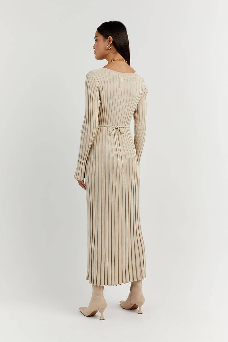 Knitted Midi Dress With V Neckline