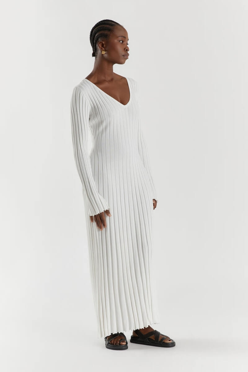 Knitted Midi Dress With V Neckline