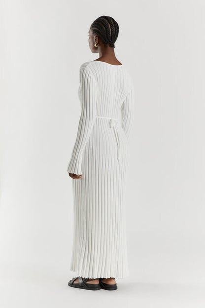 Knitted Midi Dress With V Neckline