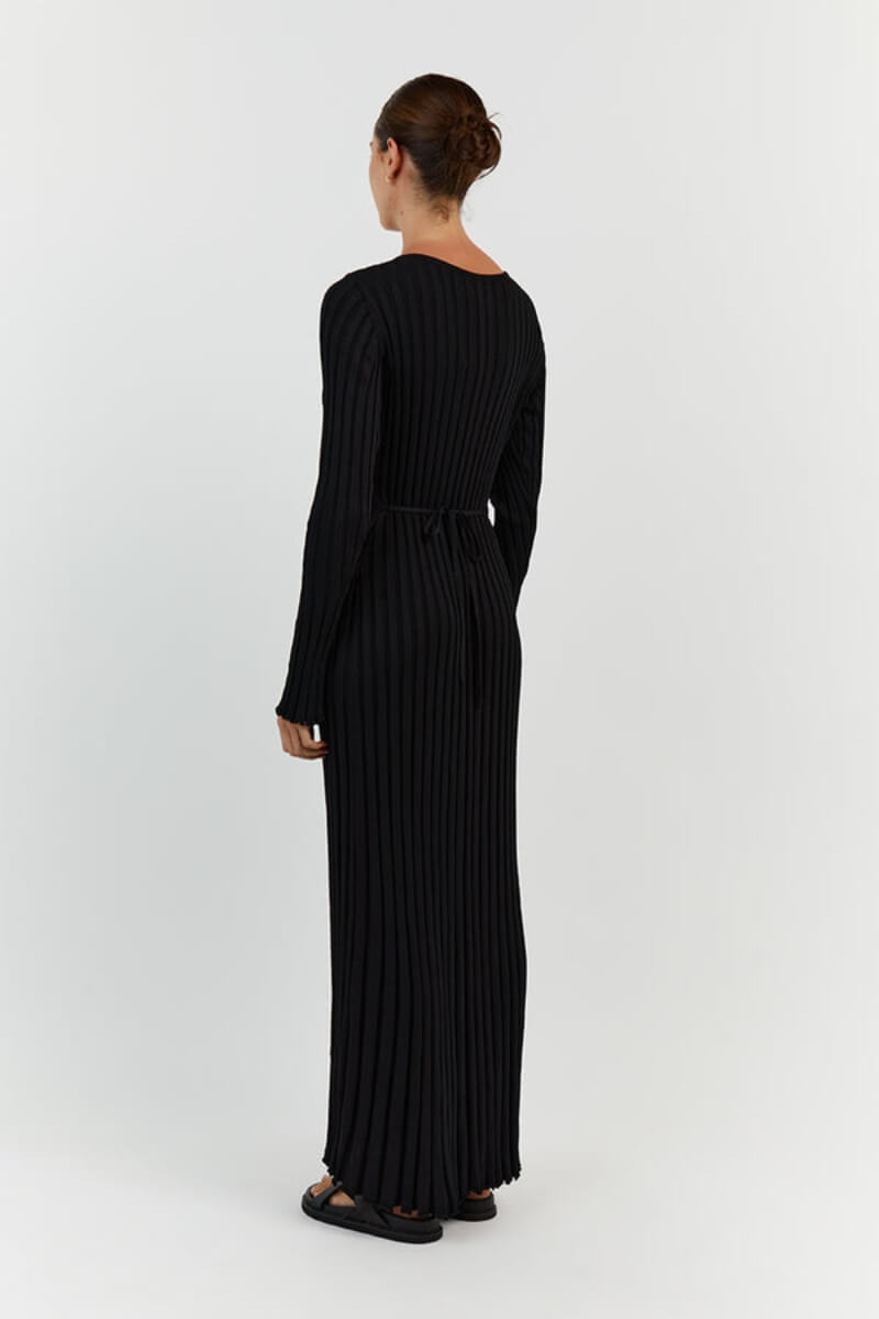 Knitted Midi Dress With V Neckline