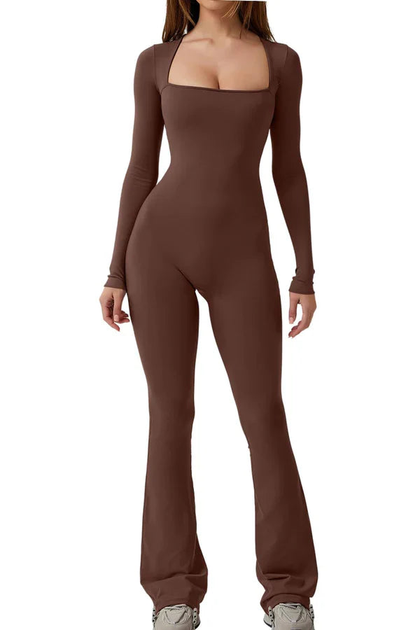 SQUARE NECK LONG SLEEVE JUMPSUIT