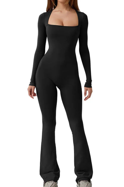 SQUARE NECK LONG SLEEVE JUMPSUIT