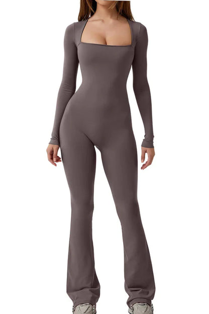 SQUARE NECK LONG SLEEVE JUMPSUIT