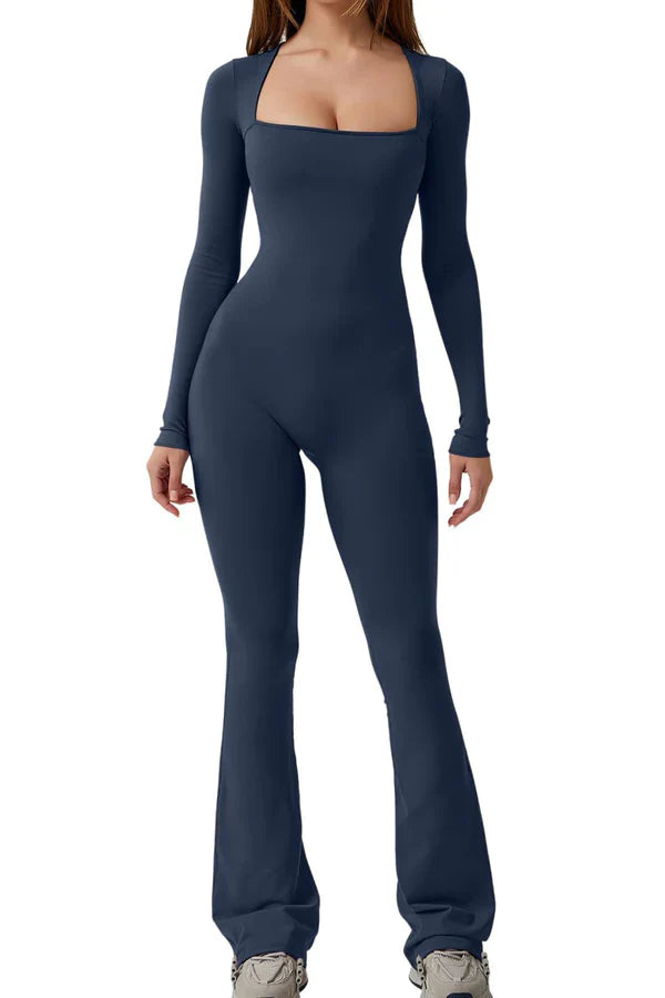 SQUARE NECK LONG SLEEVE JUMPSUIT