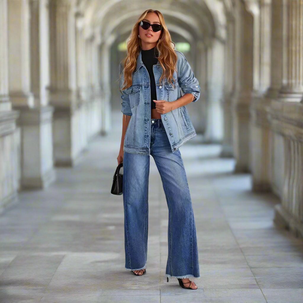 Women - Wide Leg Jeans - High Waisted, Trendy Denim - Stylish & Comfortable Fashion Pants